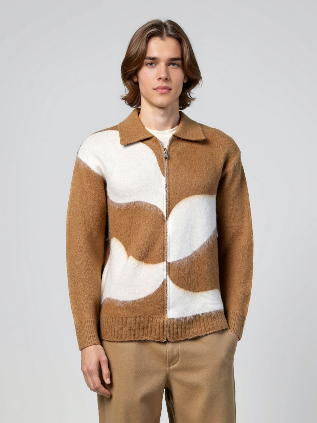 Color blocked zipper sweater