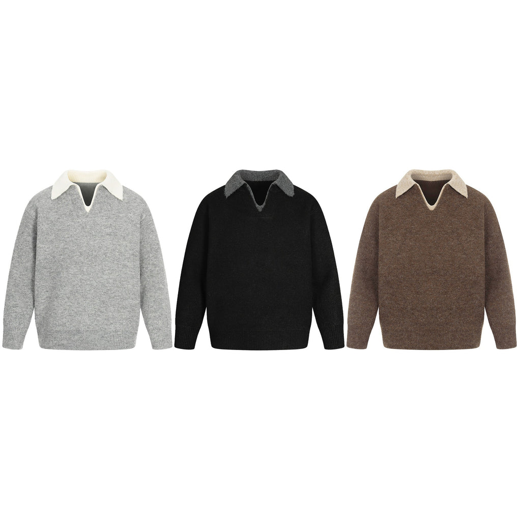 Casual Two-Piece Turn-Down Collar Commuter High-Quality Loose Knit Sweater