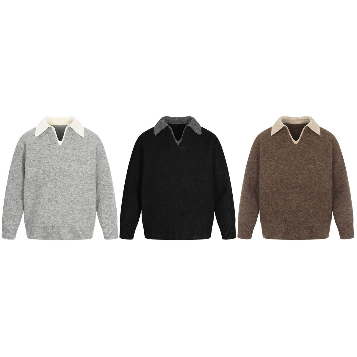 Casual Two-Piece Turn-Down Collar Commuter High-Quality Loose Knit Sweater