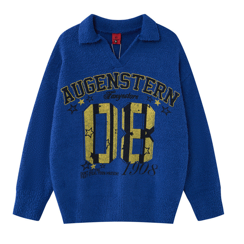 Letter printed V-neck pullover sweater