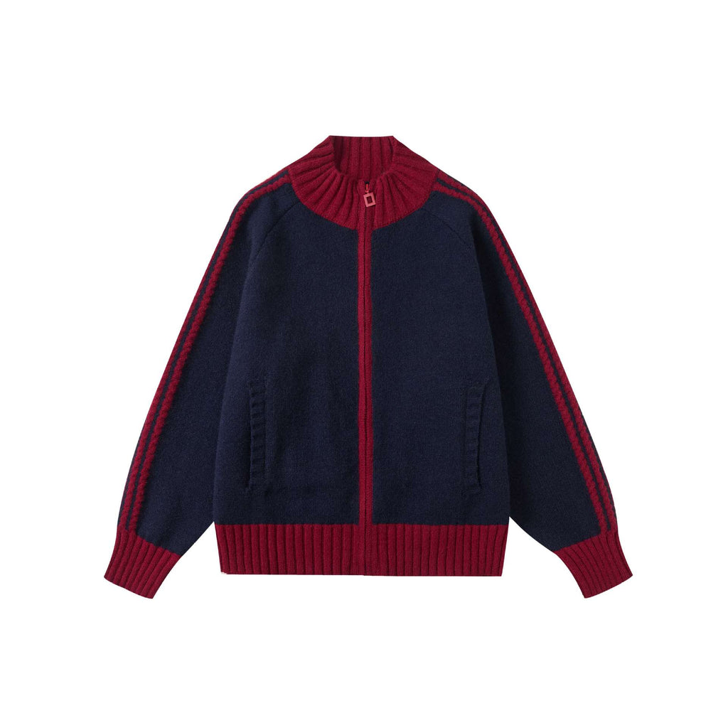 Color Block Long Sleeve Zip-Up Stand Collar Cardigan Jacket