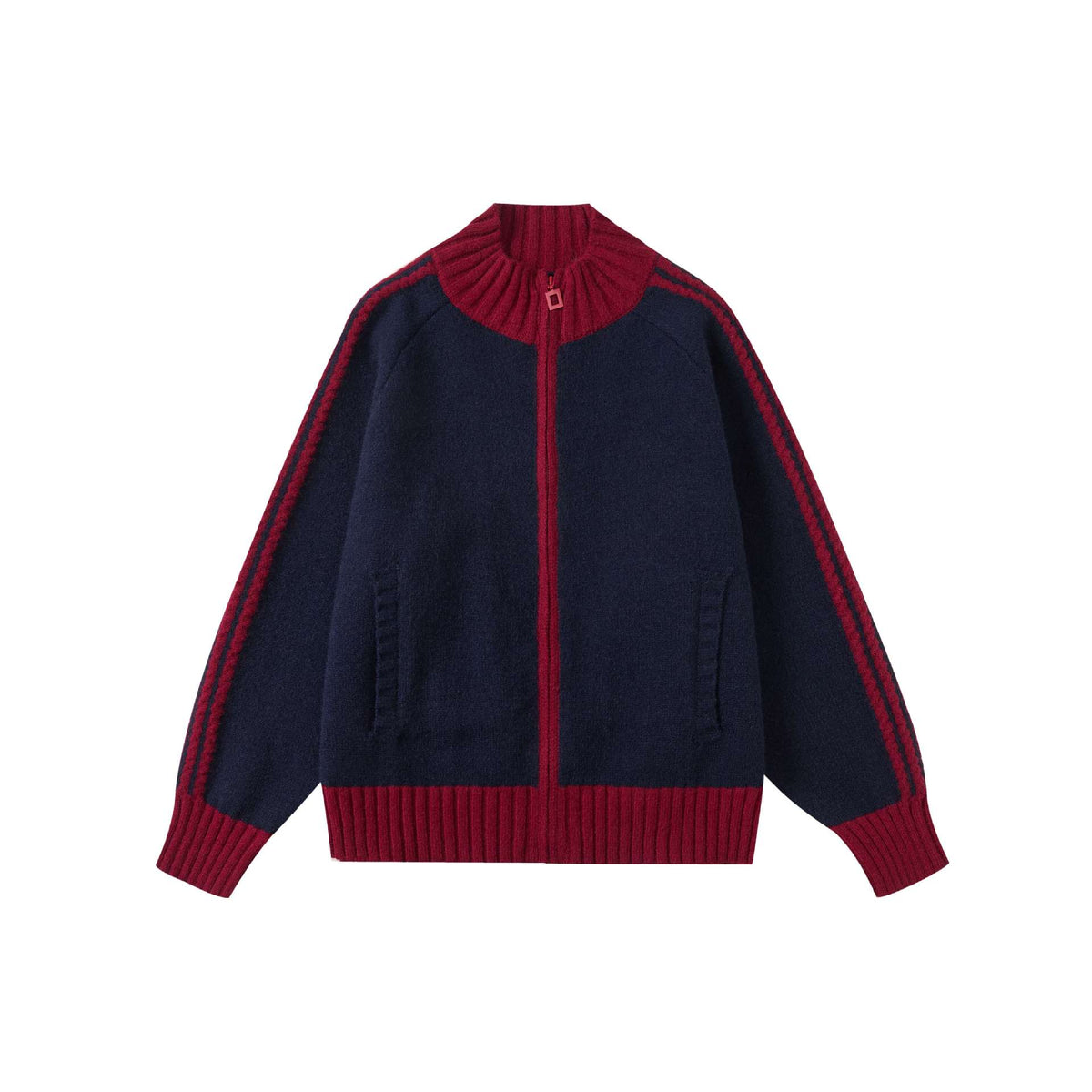 Color Block Long Sleeve Zip-Up Stand Collar Cardigan Jacket