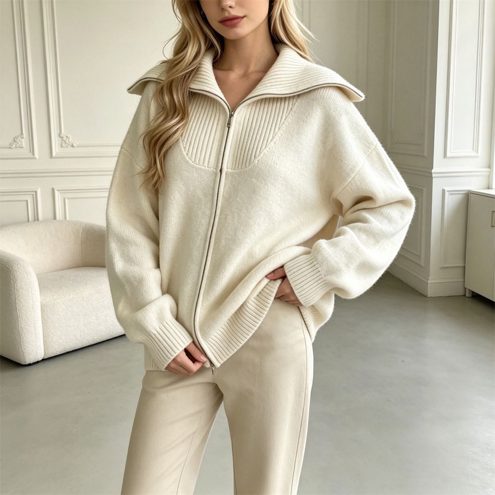 Double zipper lapel sweater
