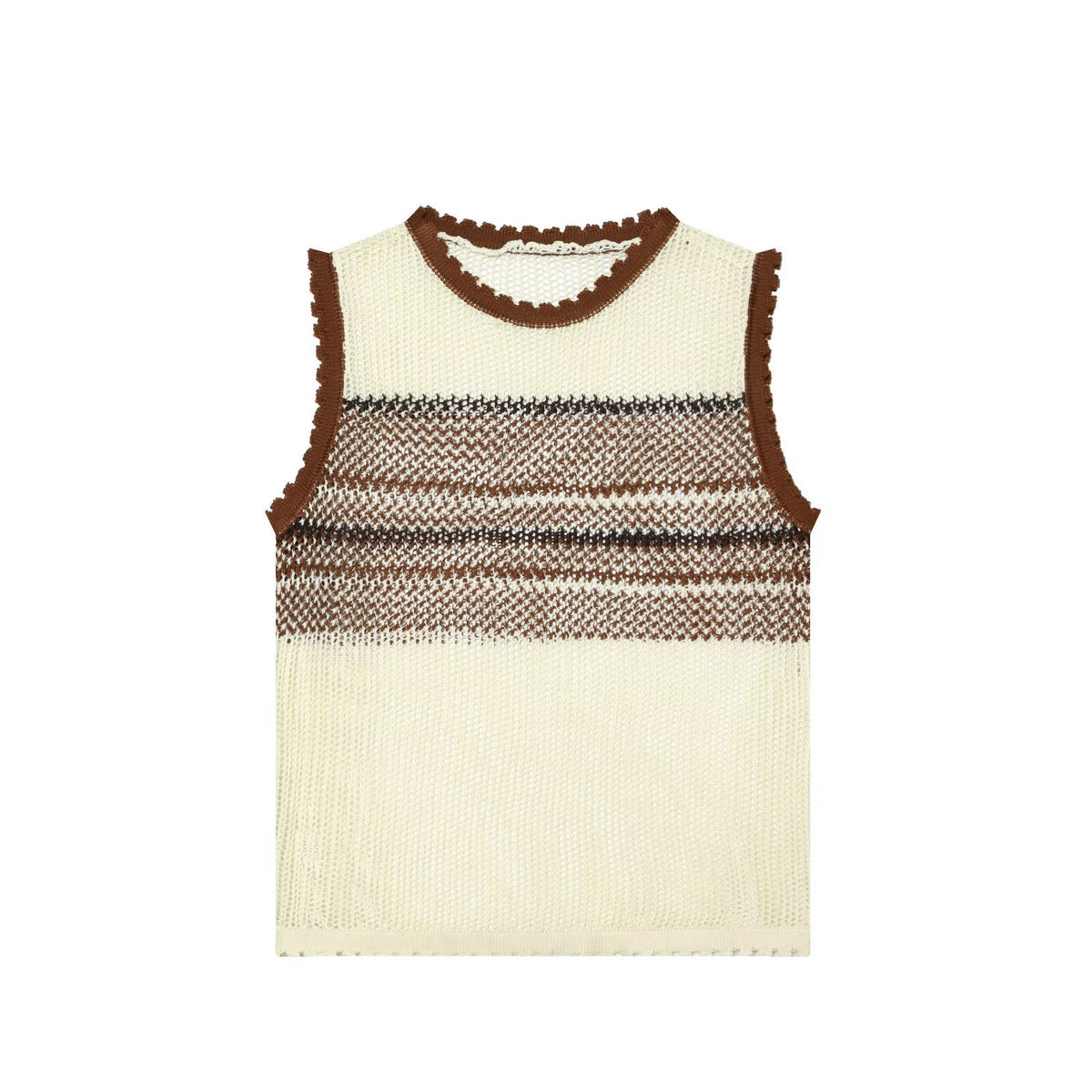 Hollow out contrasting color sleeveless round neck knitted sweater vest for women