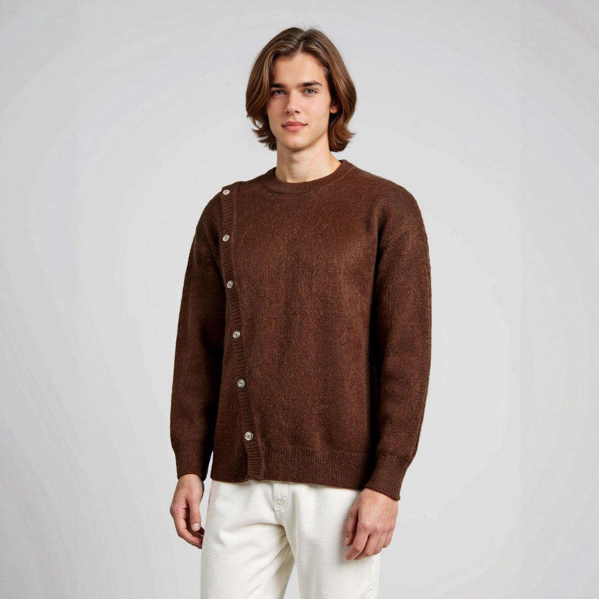 Round neck long sleeved loose sweater