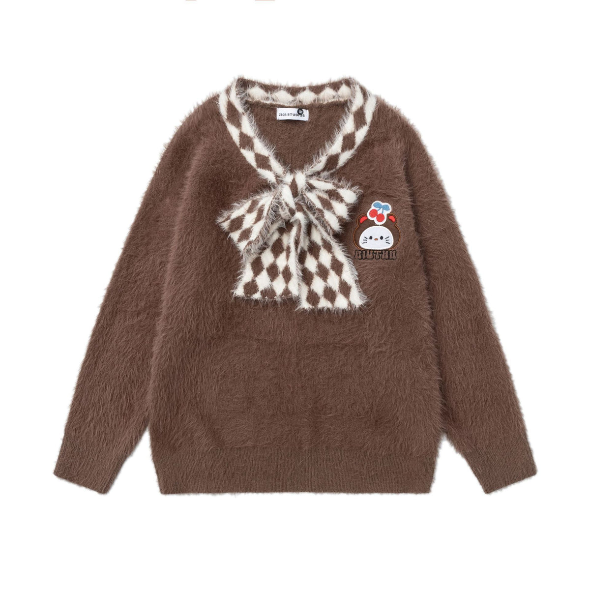 Collar lace tie sweater