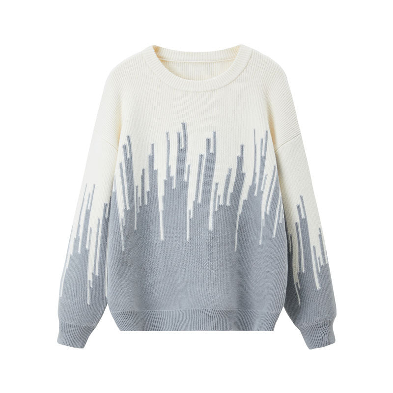 Round neck contrasting pullover sweater