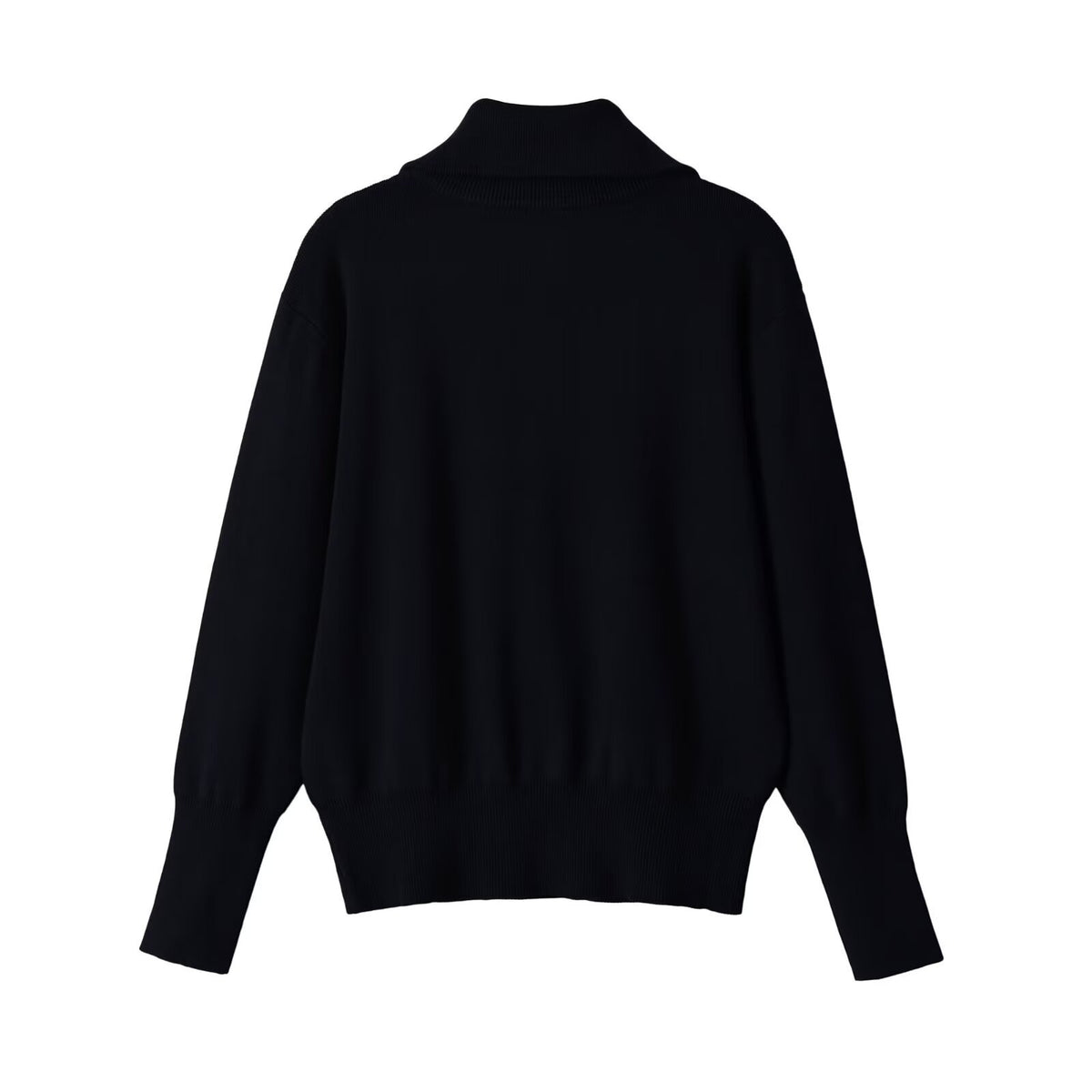 Loose contrasting color trimmed stand up collar knitted sweater for women