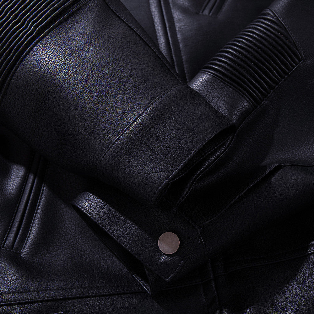 Stand up collar PU leather jacket jacket