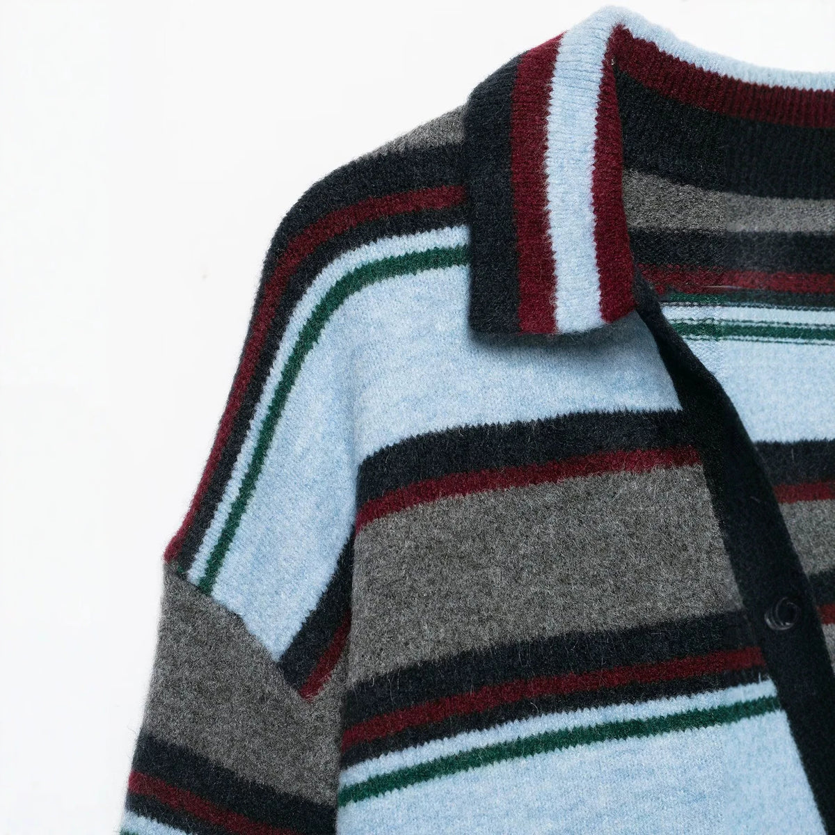 POLO collar long sleeved striped knitted sweater for women