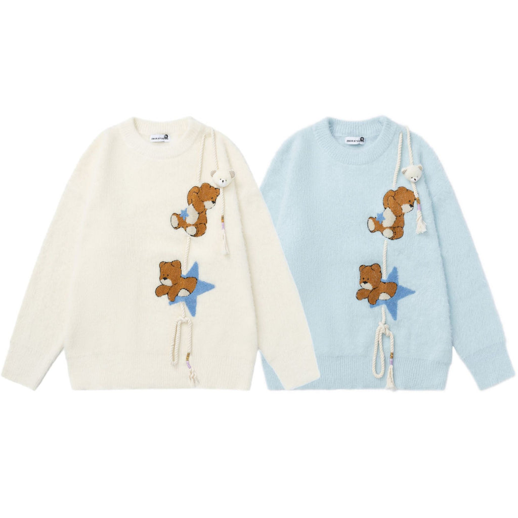 Cartoon teddy bear embroidered sweater