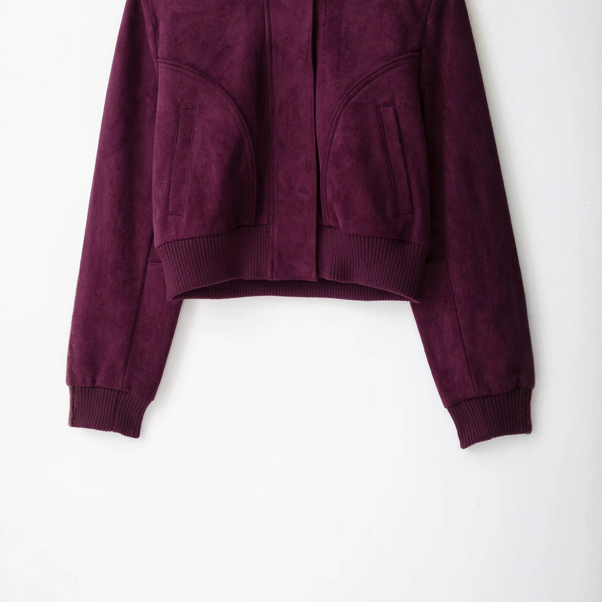 Casual long sleeved stand up collar women's suede texture effect jacket