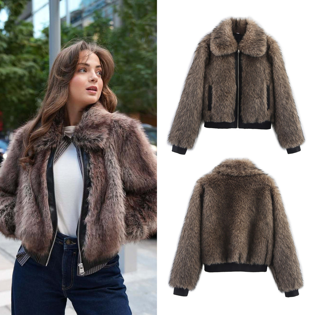 Artificial fur patchwork jacket