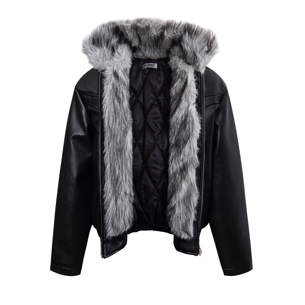 Fur-lined down jacket with flight jacket style