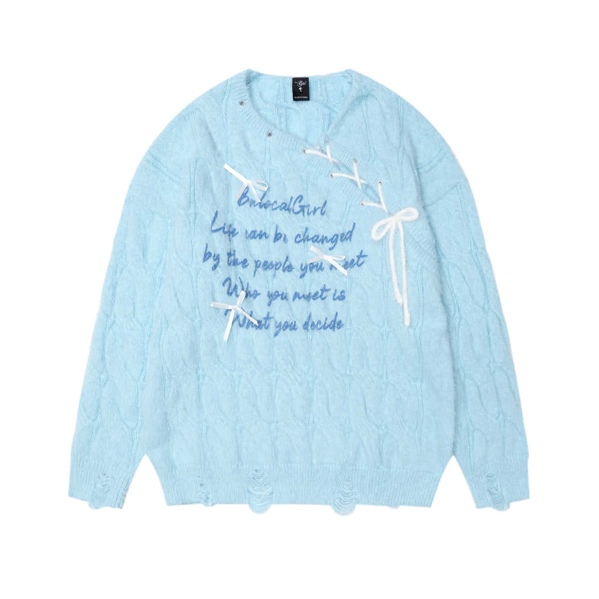 Bow tie tied letter printed sweater