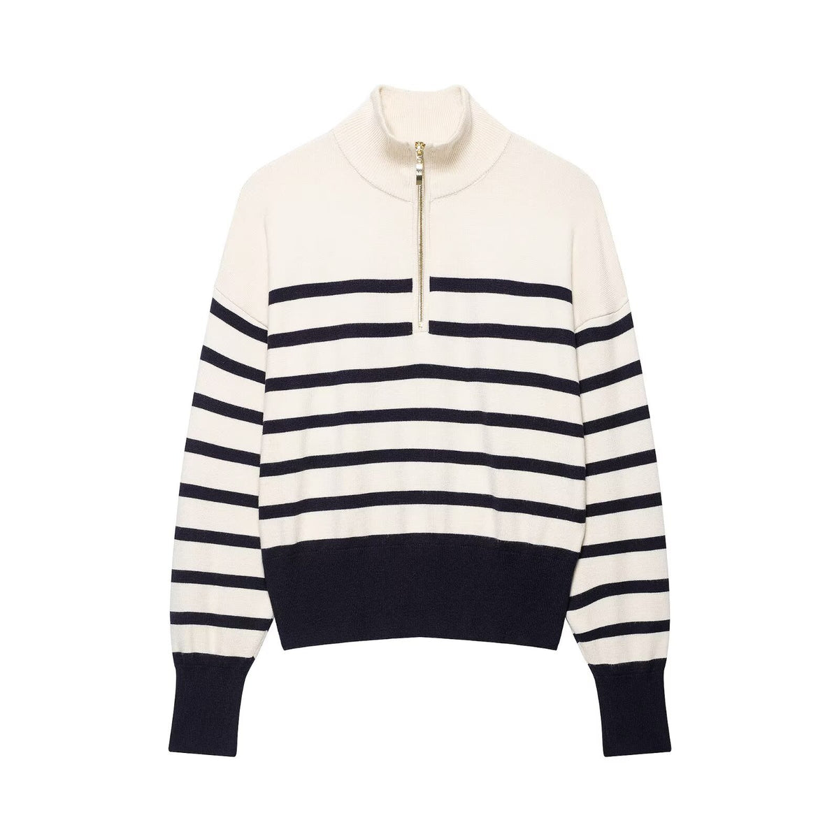 Long sleeved striped knitted sweater for women