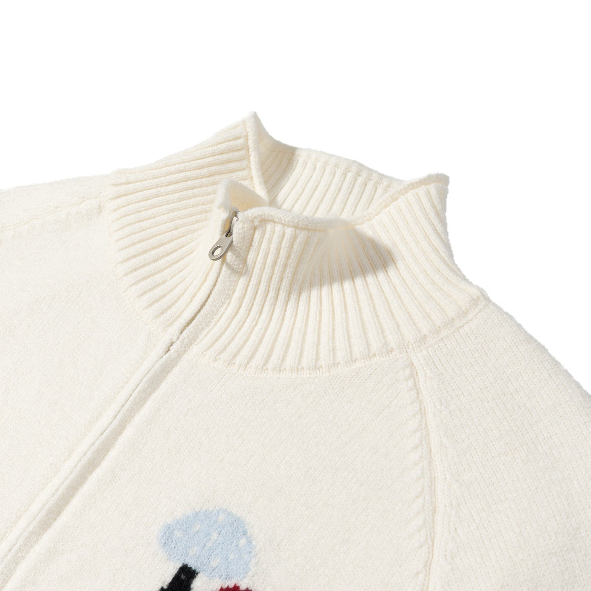 Jacquard Mock Neck Knit Zipper Cardigan
