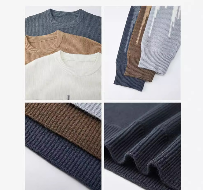 Round neck contrasting pullover sweater
