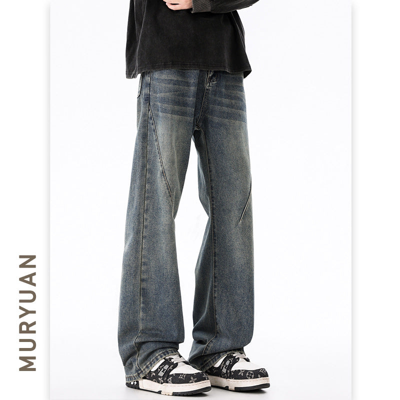 Vibe Style Fold Design Jeans Men Slimming Loose Straight