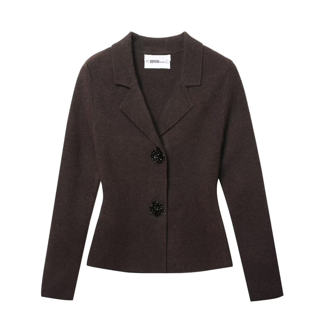Jewelry button knit suit