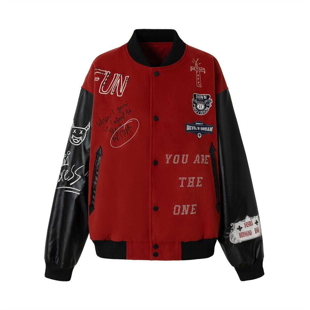 Embroidered letter baseball jacket