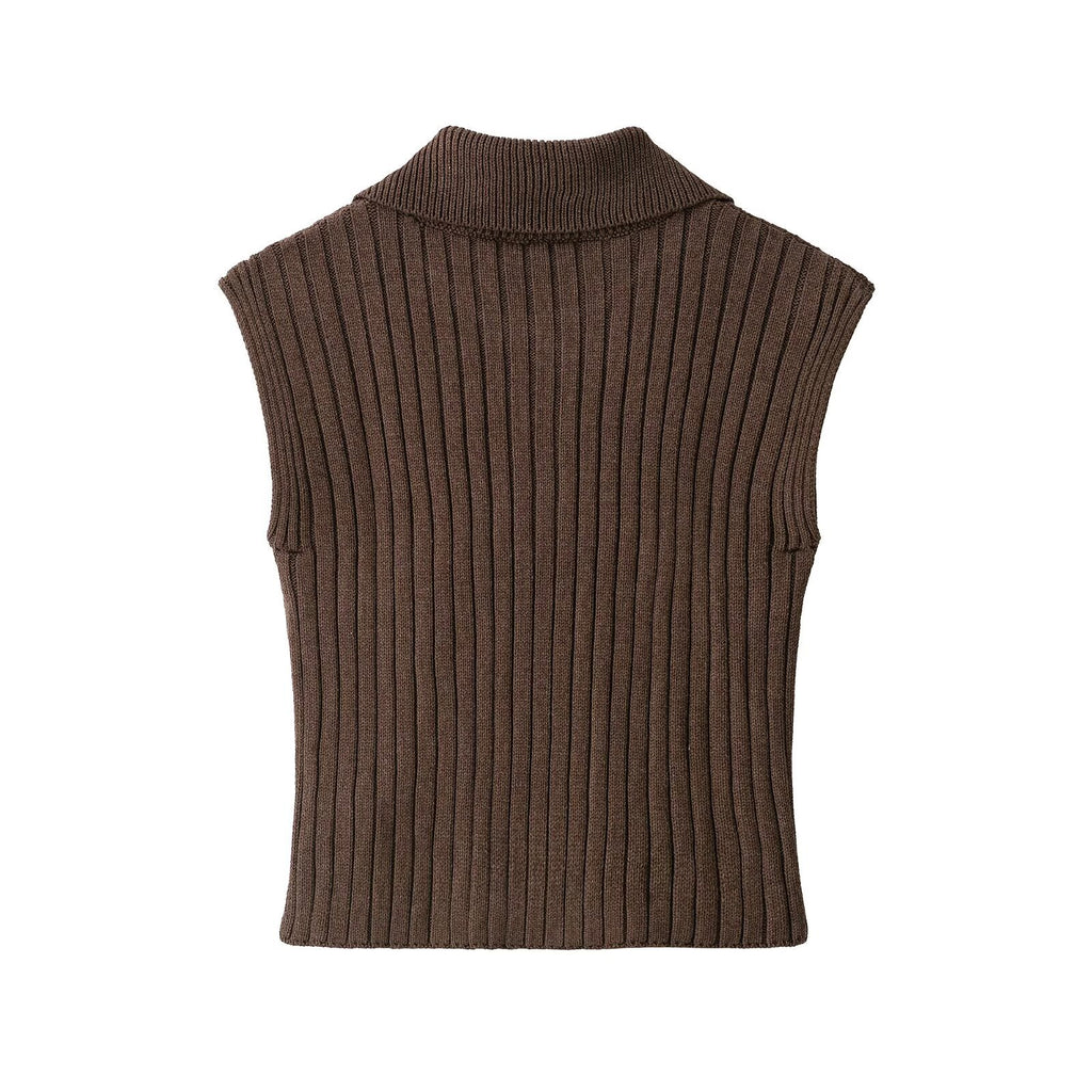Half zip thread sleeveless knitted sweater vest for women