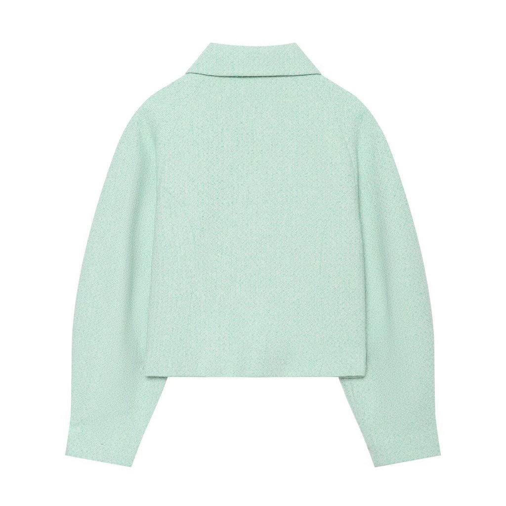 Long sleeved lapel zipper construction jacket