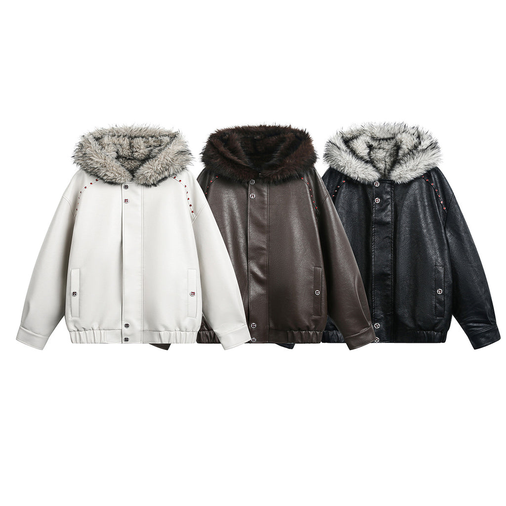 Wool collar cotton jacket pilot leather jacket