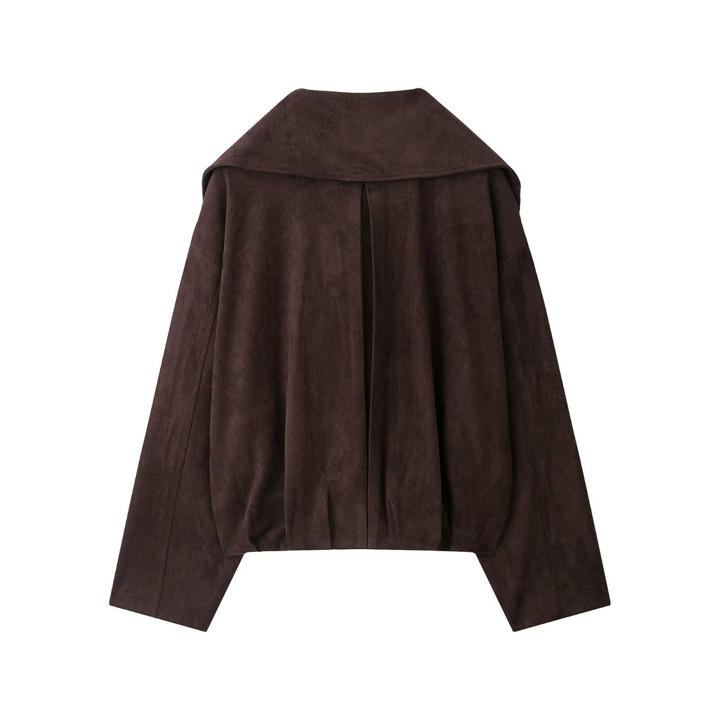 Women's long sleeved large collar zipper jacket