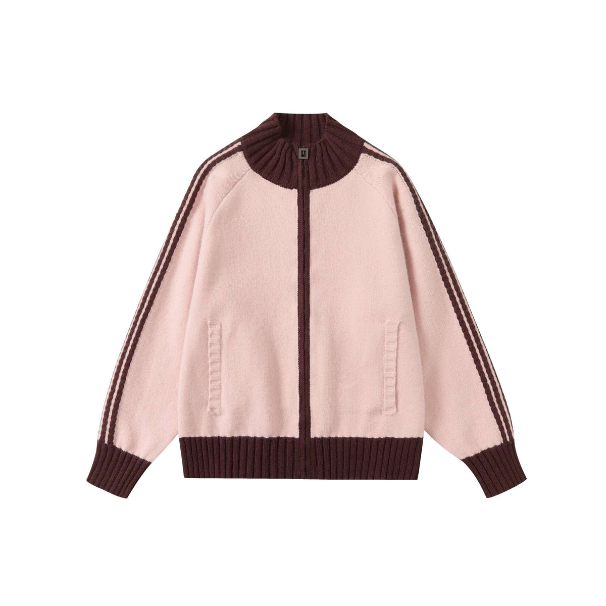 Color Block Long Sleeve Zip-Up Stand Collar Cardigan Jacket