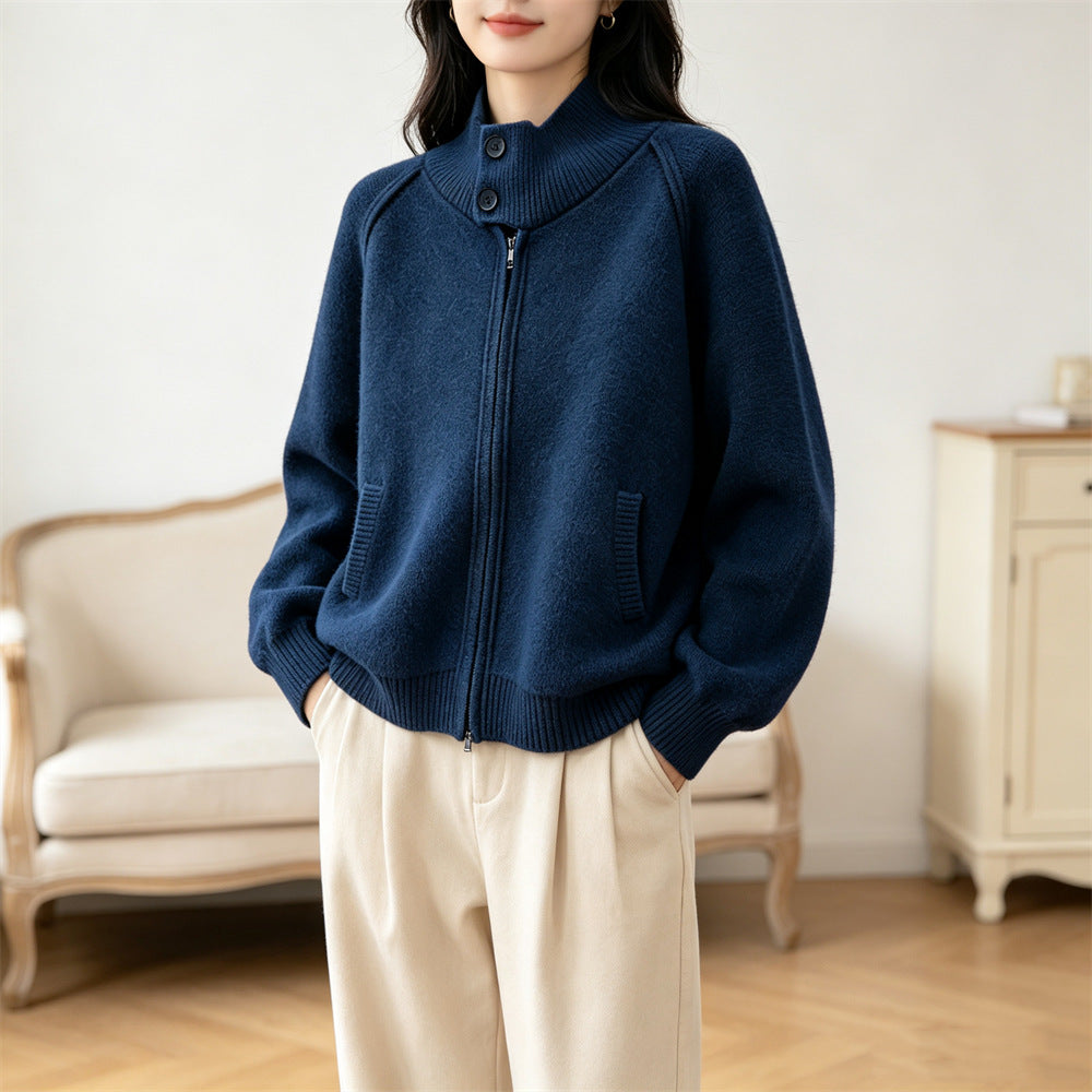 Stand up collar zipper sweater