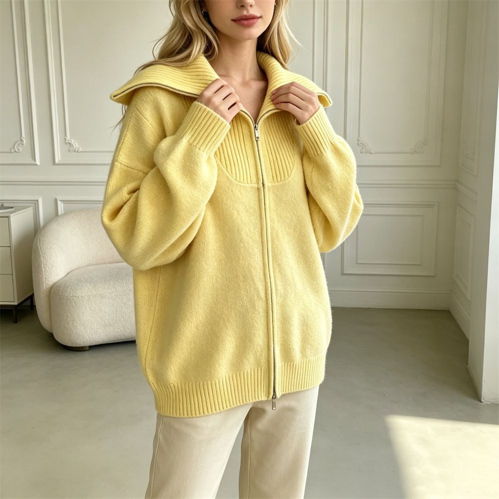 Double zipper lapel sweater