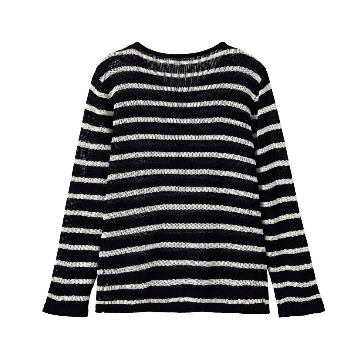 Casual and minimalist long sleeved round neck striped knitted sweater for women