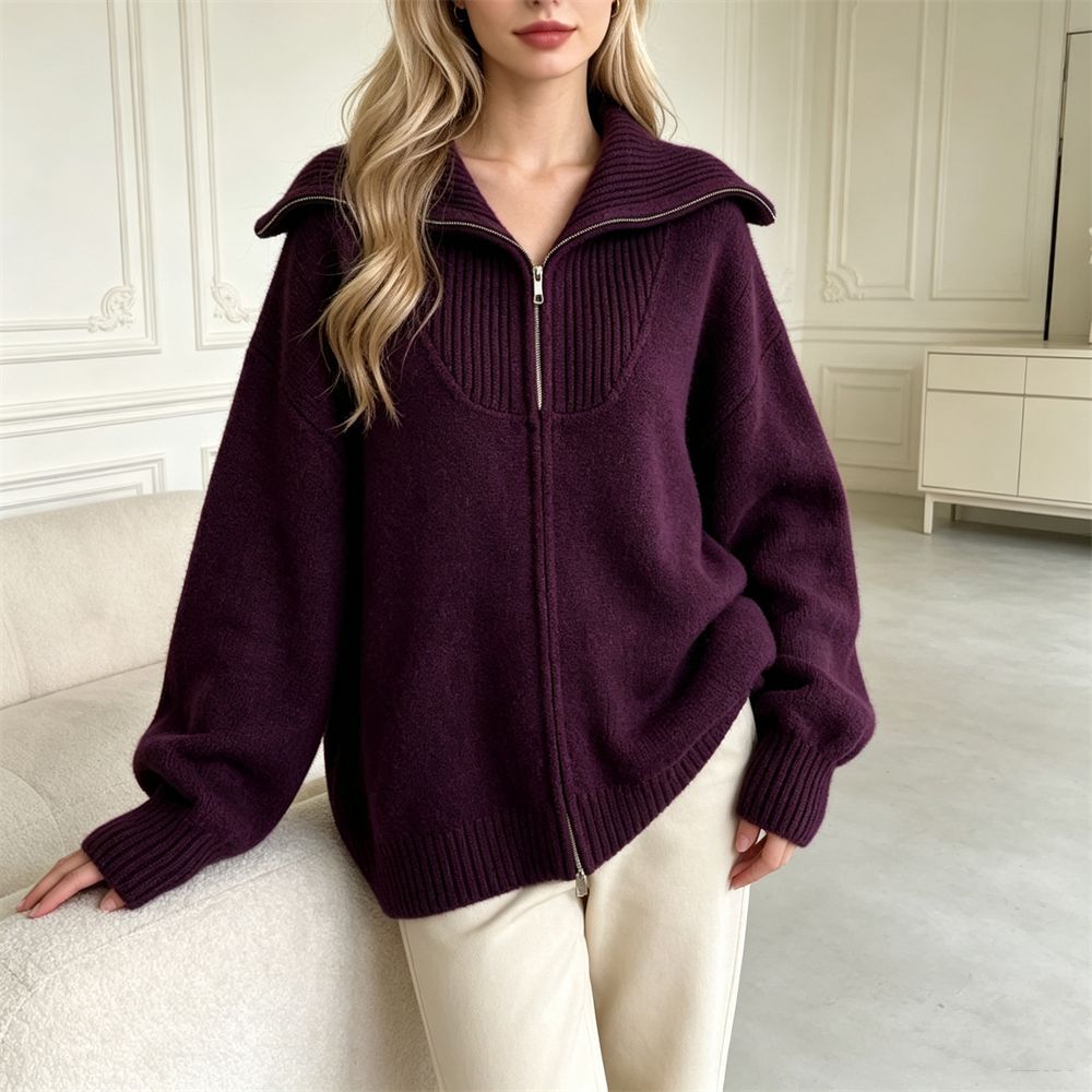 Double zipper lapel sweater