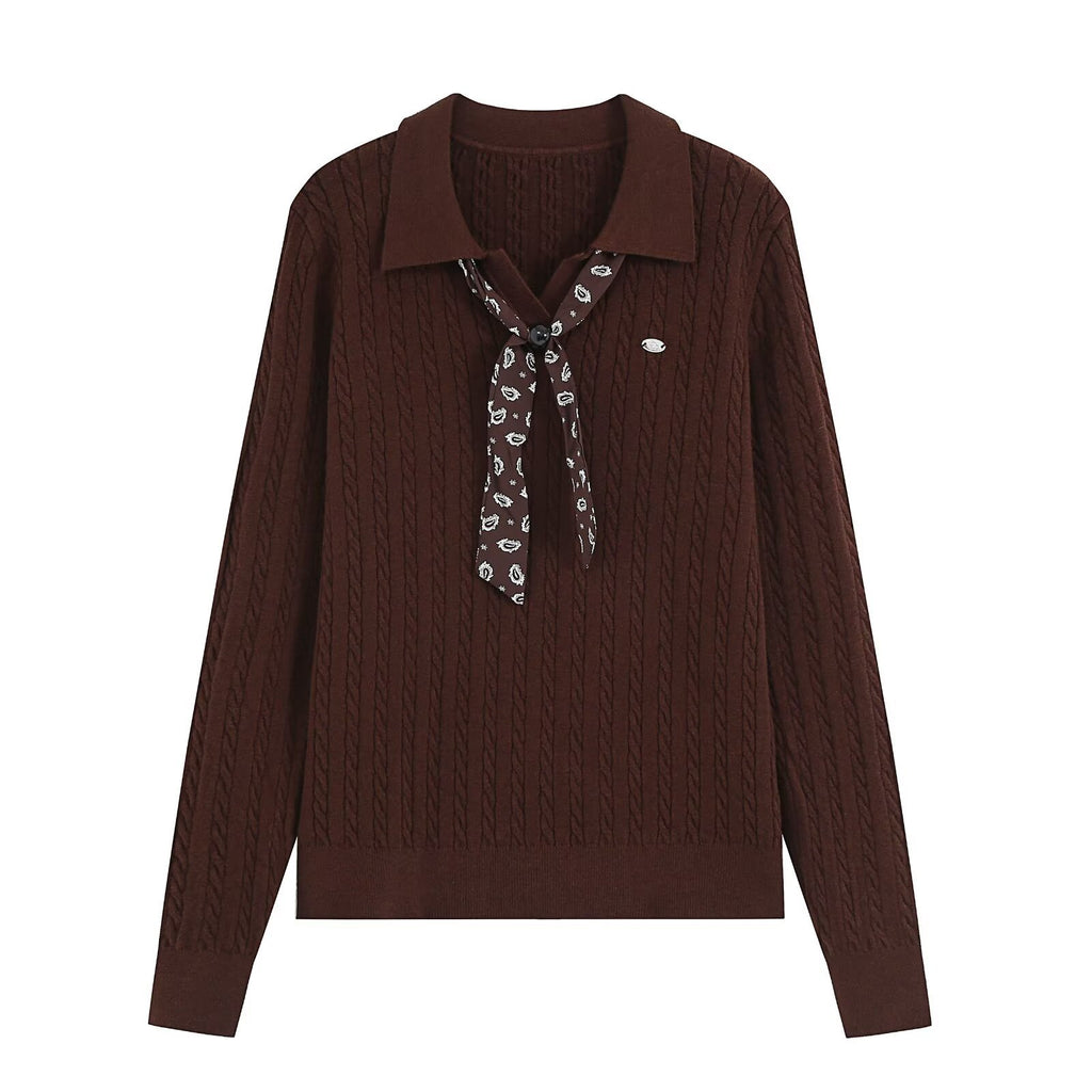 Casual bow tie lapel Fried Dough Twists knit for women