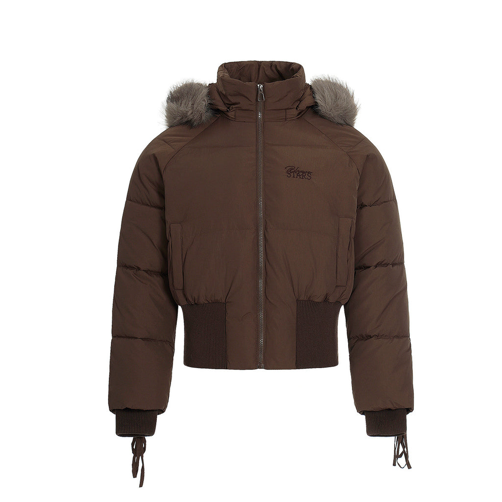 Wool collar jacket short cotton jacket