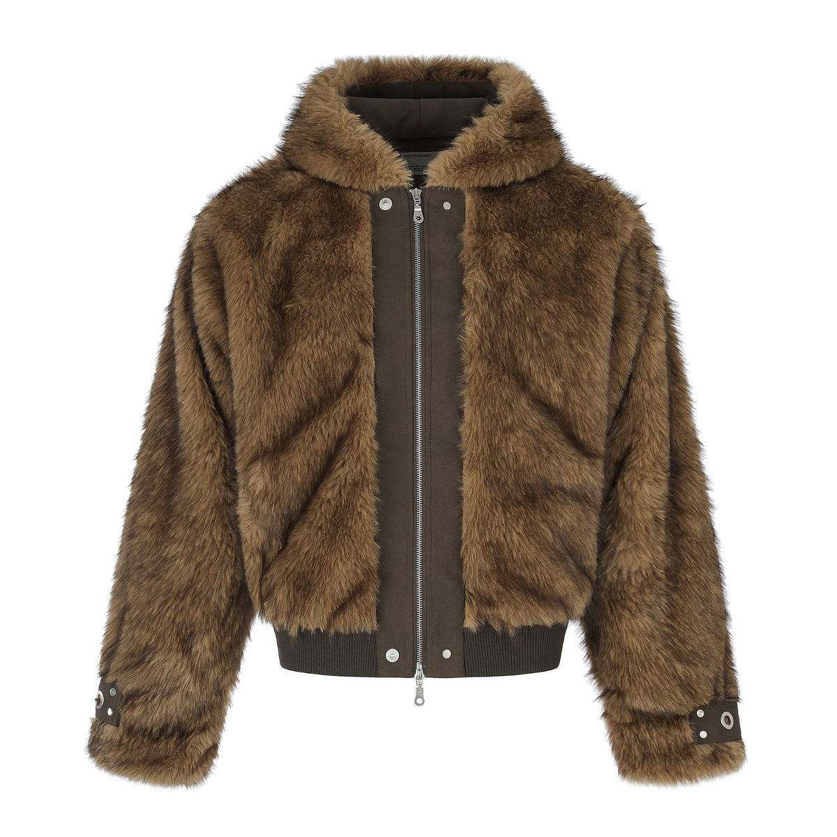 Furry Hooded Double Zipper Cropped Coat