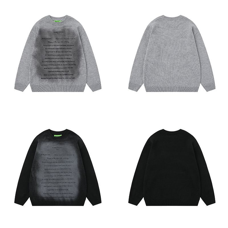Color gradient letter sweater with contrasting colors