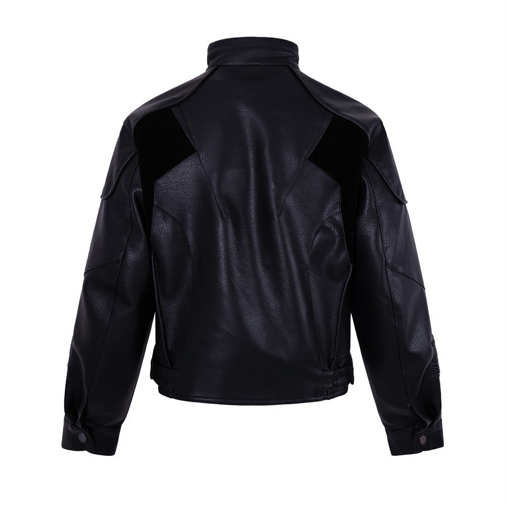 Stand up collar PU leather jacket jacket