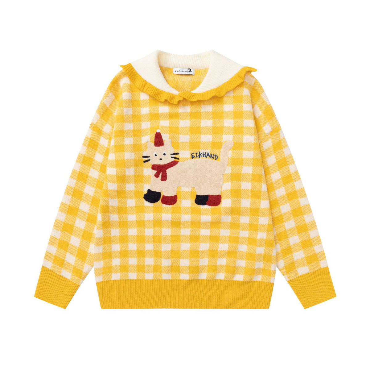 Big collar cat embroidered sweater