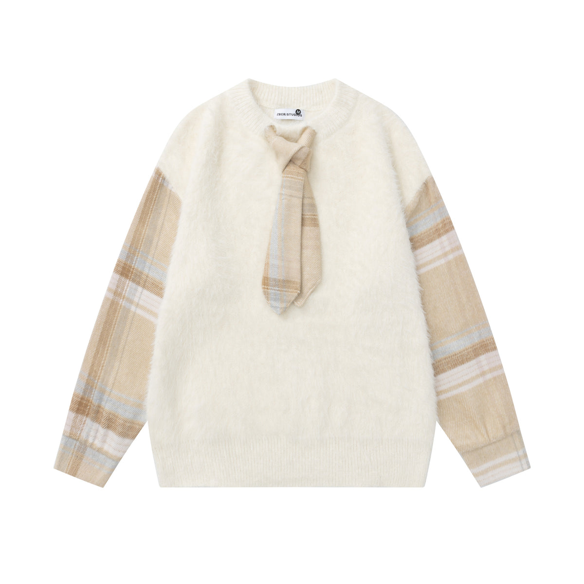 Splicing plaid tie sweater