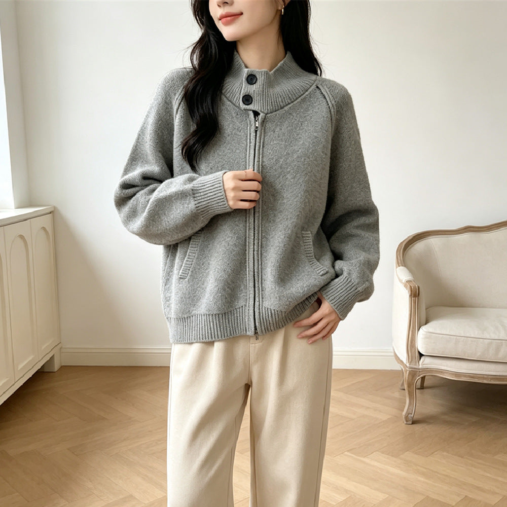 Stand up collar zipper sweater