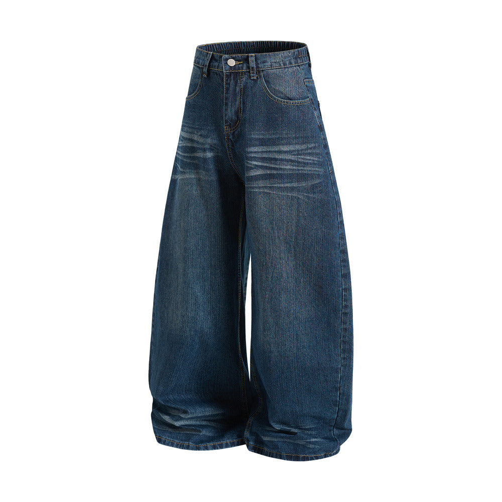 Retro Washed Denim Carrot Pants, Oversized