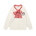 Collar lace tie sweater