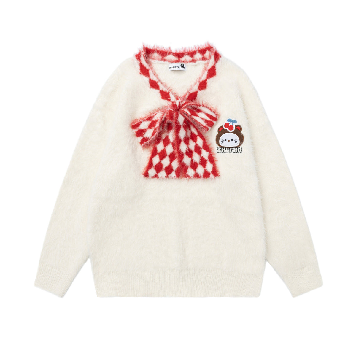 Collar lace tie sweater
