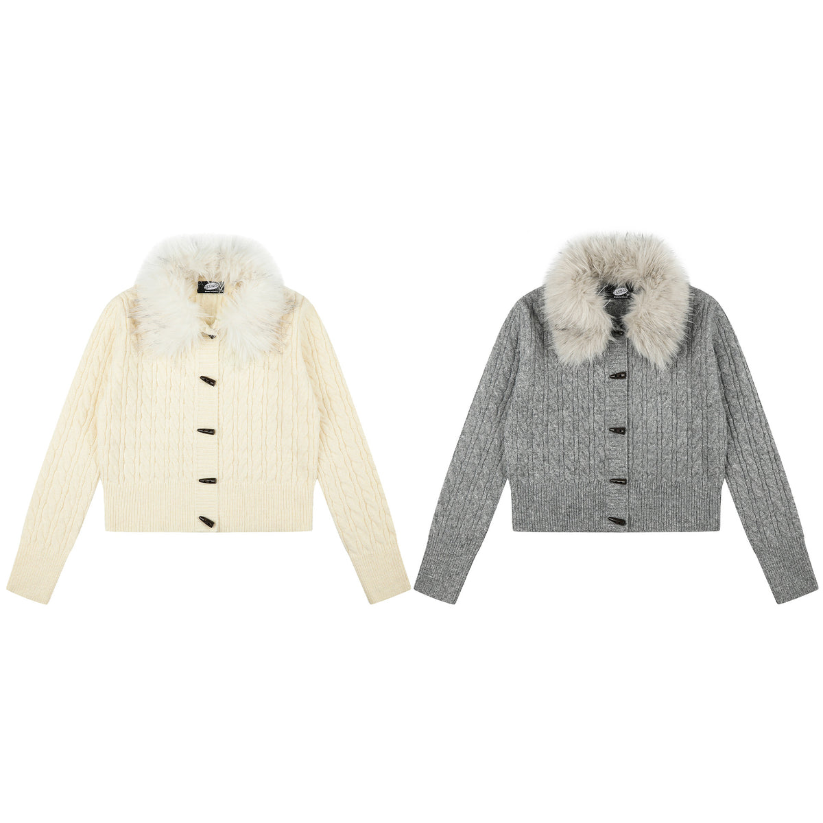 Cable Knit Long Sleeve Lapel Collar Toggle Button
